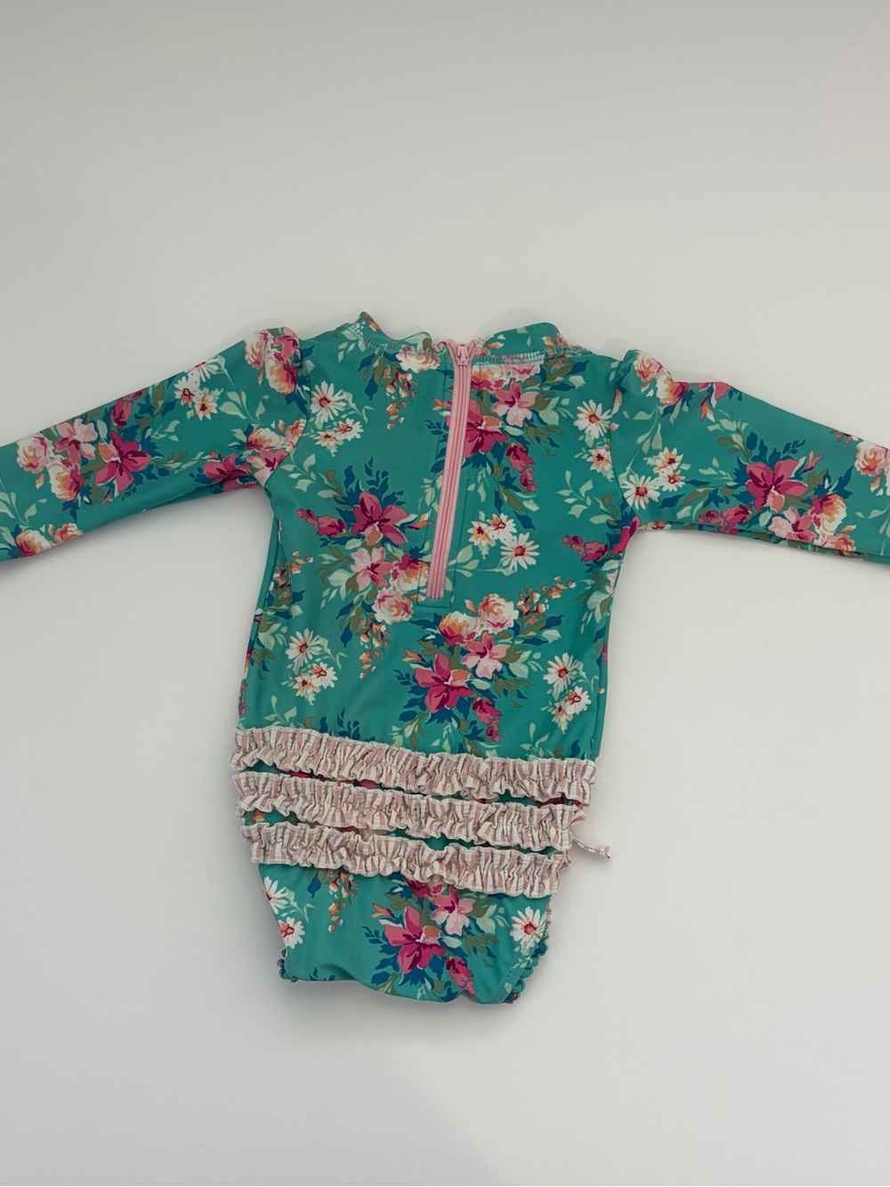 Ruffle Butts Blue Floral Long-Sleeve Baby Swimsuit - Picture 4 of 4